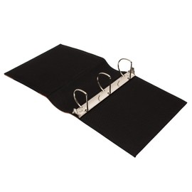 Executive Binder, English Leather, Hand Stitching and Ribbed Spine, Heavy Duty 3" Inch 3 D-Ring with Buster, Black and Gold (3" inch)