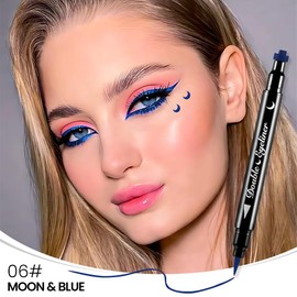 evpct 1Pcs Blue Colored Winged Eyeliners Stamp, Blue Moon Face Stamps Makeup Eyeliner Eye Stamp Liners Tool Set Kit for Women Waterproof, Wing Eyeliner Stamp Figures Tool Wingliner Shapes, 06#