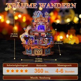 Tonecheer Music Box Wooden 3D Puzzle, DIY Model Kit for Adults, Rotating Music Box, Wooden Puzzle Gifts for Home Decoration, Gift for Birthday, Christmas (Dreams Hiking)