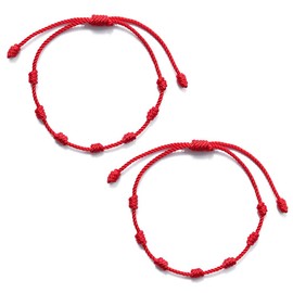 Max-Tonsen 2x Fashion 7 Knots Red String Bracelet Anklets Adjustable Braided Bracelets Good Luck Amulet for Success and Prosperity