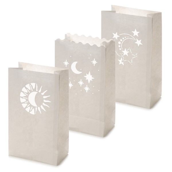 6 x Light Bags / Decolights in Set "Sun, Moon and Stars" (White, 26.5 x 15.5 x 9 cm) Not Flammable