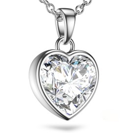 Heart Necklace for Women Sterling Silver 925 | Chain with Heart-Shaped Zirconia Stone Pendant | I Love You Gift Romantic Gifts for Her Girlfriend Ladies Girls Anniversary Birthday Presents Jewellery