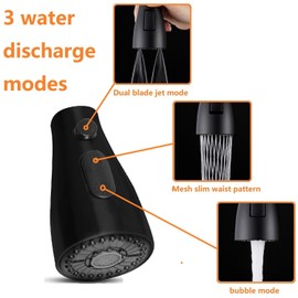 Kitchen Faucet Sprayer Head Replacement - Pull Down Faucet Spray Head with 9 Adapters, for Moen, Delta- American Standard - 3 Functions Spray Head Spiral (Black)