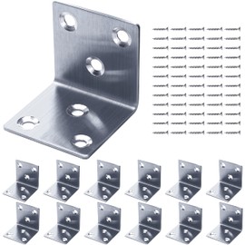 Gorffy Angle Brackets 12 Pcs, L Bracket 40 x 40 x 40 x 1.7mm, Stainless Steel Sleeper Brackets with 72 Screws, Heavy Duty Right Angle Corner Brackets for Wood, Metal Corner Braces for Fixing Timber