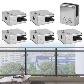 WHATWEARS Stainless Steel Glass Clamp 6 Pack, 5/16"-1/2"(8-12mm) Adjustable Glass Brackets, 304 Stainless Steel Silver Square Glass Clip Polished for Stairs Balustrade Balcony Handrail