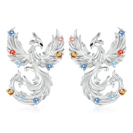 Phoenix Earrings Sterling Silver Rising Phoenixes Stud Jewelry Birthday Daily Gifts for Women (Phoenix earrings-silver)