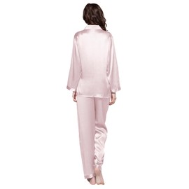 LilySilk Real Silk Pajamas for Women Comfy Two Piece Set Long Sleeve 19 Momme Pure Mulberry Natural Silk Sleepwear Ladies Light Pink Size XL