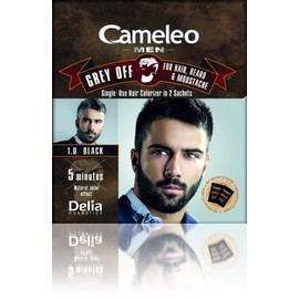 Cameleo Men's Colour Cream - Black - Grey Shades Disposable Dye in 2 Portion Bags - For Hair, Beard & Moustache - Easy to Use in 5 Minutes - Natural Colour Effect - 0% Parabens