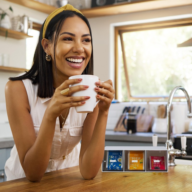 Relaxdays Tea Organiser 3 Compartments Plastic Vertical or Horizontal Stackable