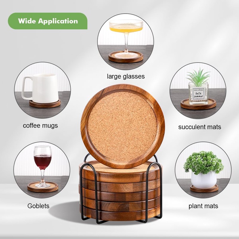 WLWNWFT Wood Cork Coasters for Drinks Absorbent with Holder, WLWNWFT