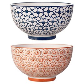 Bloomingville Ceramic Bowls Kristina - Serving Dish for Dessert, Icecream, Fruits Size Ø 11,5 cm Dia 4.5'' H 2.5'' - Content 9.75 fl oz - Content 280 ml Set of 2 Styles, Stoneware, Blue red Orange