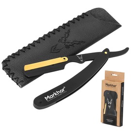 Cut Throat Razor, Markhor Straight Razor Matte Black with 24K Gold Plated Professional Barber Razor, Premium Quality Straight Edge Razor, Moustache & Beard Shaving Razor, Single Blade Razor, Shavette