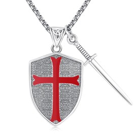 Taioiat Shield Sword Necklace Red Cross 925 Sterling Silver Joshua 1:9 Scripture Faith-Based Jewelry Religious Gifts Amulet Medals Pendant for Women Men