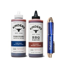 Teriyaki Marinade Sauce, 27.5 oz, kinders And Hickory Brown Sugar BBQ Sauce 27 oz, kinders, Packaged with BRYANT DESAI SUPPLIES pen