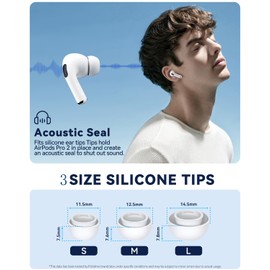 Polislime 3 Pairs Replacement Ear Tips for AirPods Pro 2nd/1st Generation with Cleaner kit,Noise Reduction Holewith & Built-in dust Guard Screen, Silicone Ear Tips for USB-C Charging Case (S/M/L)