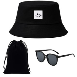 MigWoo Fishing Hat Men Bucket Hat Women Bucket Hat Men with Sunglasses and Carry Bag UV Protection for Fishing, Beach and Outdoor Activities, Black, Size 56-58 cm
