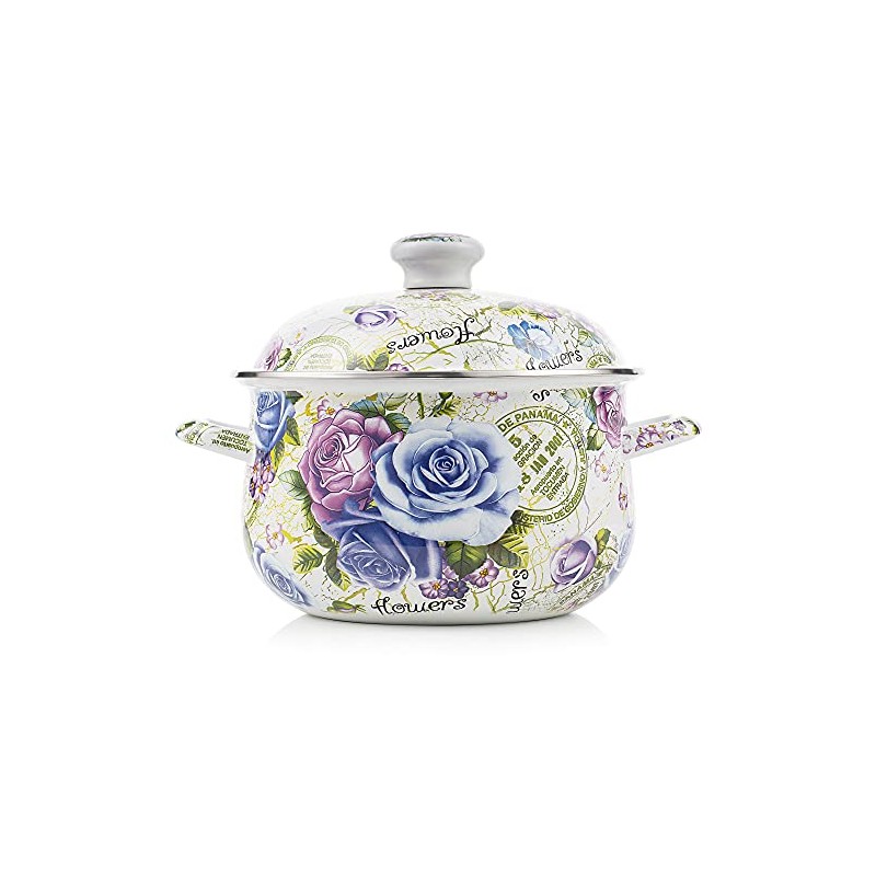 Retro 5QT Flower Enamel on Steel Stock Soup pot with