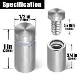 Anley 8 Pcs Sign Standoff Advertising Screws with Wall Anchors & Rubber Spacers - Stainless Steel Standoff Glass Acrylic Nails Wall Mounts - Perfect for Hanging Acrylic Signs & Panels (1/2 x 1 in)