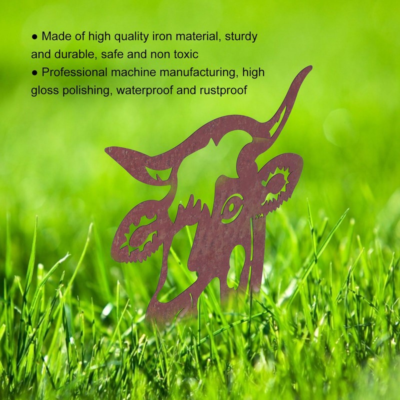 Peeping Cow Head Shape Animal Stake Decorative Metal Stake Garden