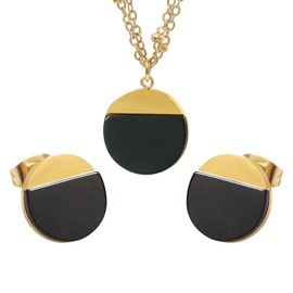 TaYolnFaSo Black Agate Jewelry Set for Women Gold Round Black Agate Earrings Double Chain Necklace Irregular Black Onyx Jewelry Birthday Gifts for Girlfriend Wife