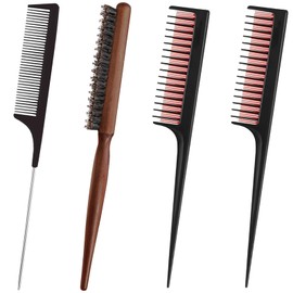 4 Pieces Hair Teasing Comb Set Hair Brush Rat Tail Comb Hair Styling Backcombing Parting Teasing Comb Women Back Combing Hair