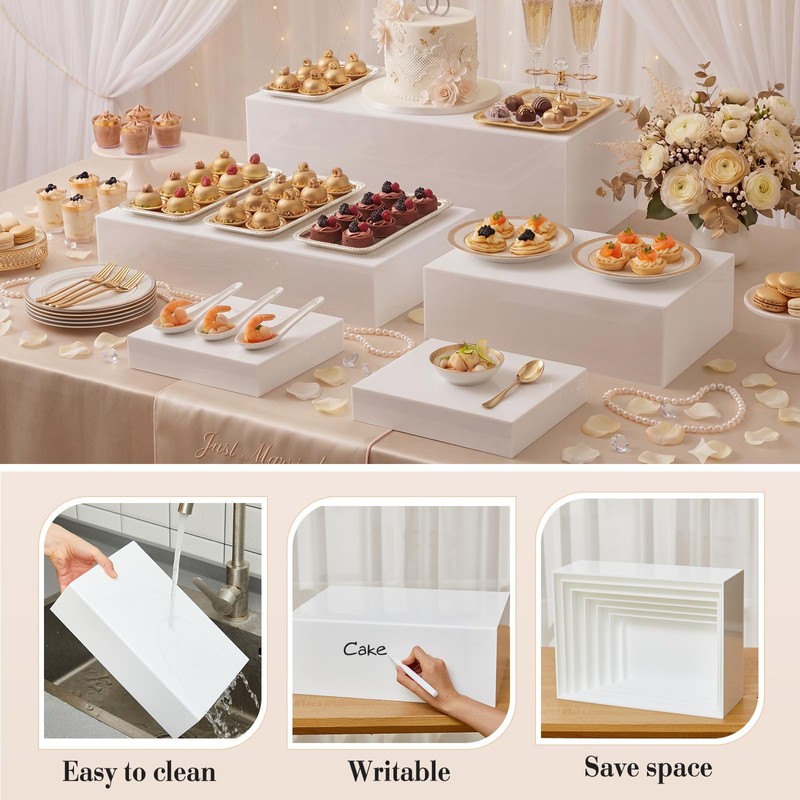 Leinuosen 5 Pcs Large Buffet Risers Set Rectangle Acrylic Display