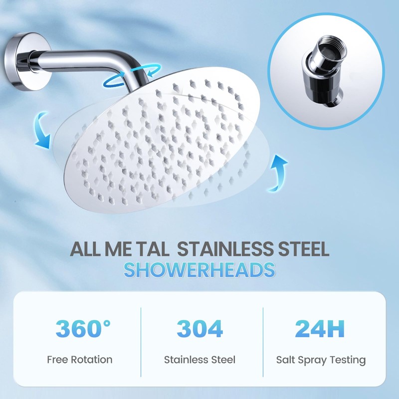 KINLIV 8 Inch Round Rain Shower Head Chrome, All Metal