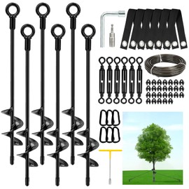 hannger 6 Pack 18" Tree Stakes and Supports for Leaning Trees, Tree Stake Kit Heavy Duty, Tree Supports Stakes with 6 Straps & 6 Turnbuckles & 3/16 PVC Coated Wire Rope
