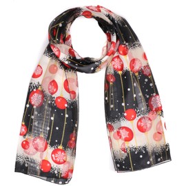 Mytoptrendz® Christmas Scarf Neck Wrap Elegant Long Soft Silky Lightweight Women's Fashion Xmas Print Scarves (Black-Snowflake Bauble)