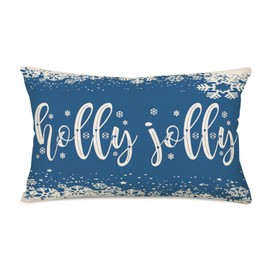 Easternproject Holly Jolly Christmas Pillow Covers Light Blue Snowflake Winter Farmhouse Decor Throw Pillow Cover 12x20 Inch Seasonal New Year Waist Pillow Cases Cotton Linen for Sofa Couch