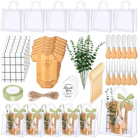 50 PCS Baby Shower Prizes for Game Winner 6 Sets Guest Gift Bamboo Charcuterie Cheese Board Thank You Tag Butter Spreaders Fork Plaid Towel with Gifts Bags for Baby Shower Wedding Bridal Gift Supplies