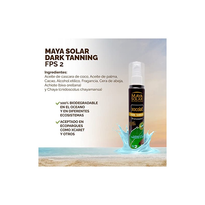 Maya Solar, Aceite Bronceador Xocolat FPS 2 Hidratante, 100% Biodegradable