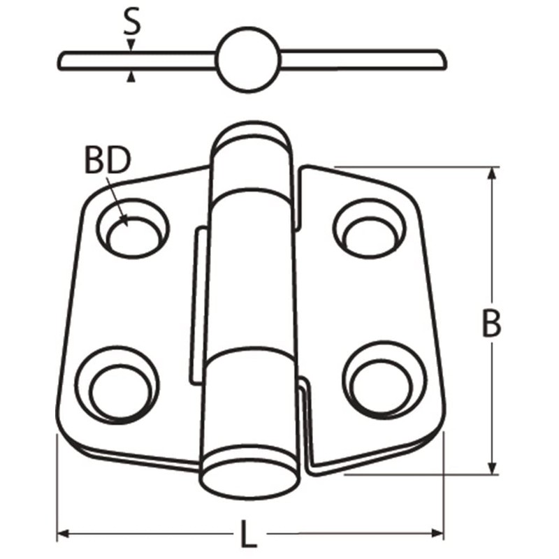 Stainless Steel Hinge with Automatic Holding 38 mm A4/AISI316