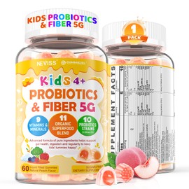 Probiotics for Kids Teen + Veggie & Fruit Fiber Gummies, with 12 Billion CFU Probiotic, Organic Inulin Prebiotics Fiber, Methyl B12 B6 C for Children's Digestive & Gut, Immune Health, Sugar Free,60Cts