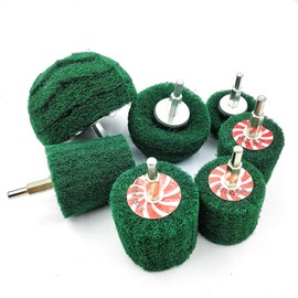 Banmo Abrasive 7 PCS Green Abrasive Buffing Wheels with 1/4" Shank, Non Woven Buffing Wheels Drill Attachment Set for Polishing Scrubbing and Cleaning Surface Abrasive Mushroom Wheel
