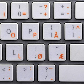 NORWEGIAN STICKER for KEYBOARD with ORANGE LETTERING TRANSPARENT BACKGROUND IS COMPATIBLE with APPLE