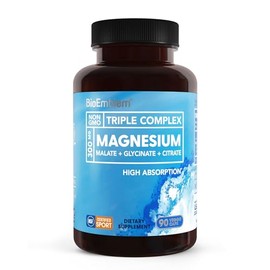BioEmblem Complejo Triple Magnesio | 300 mg de glicinato de magnesio, malato y citrato | Fórmula quelada de alta absorción | Vegano, sin OMG, sin glut