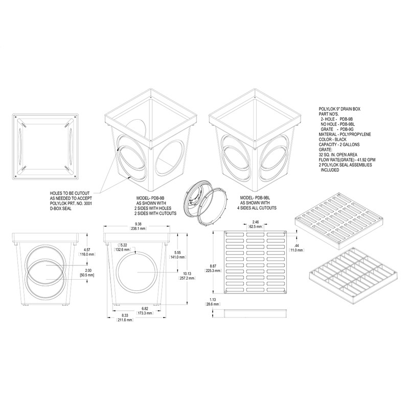 Polylok 9"x9" Square Catch Basin Kit (Black Grate)