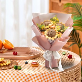 Generic Completed Crochet Flowers Bouquet, Handmade Knitted Bouquet, Crochet Artificial Flowers of Sunflowers for Mother's Day Birthday, Wedding Home Decor Graduation Bouquet（Red）