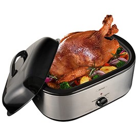 Sunvivi Electric Roaster Oven, 20 Quart Turkey Roaster Oven with Removable Pan,Full-Range Temperature Control and Cool-Touch Handles, Silver Body and Black Lid