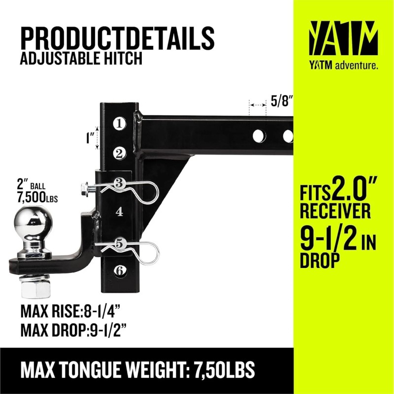 YATM Adjustable Trailer Hitch 2 Inch Receiver Drop Hitch 9