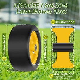 2 Pcs 13x6.50-6 Lawn Mower Tires Flat Free with 3/4" Chrome Steel Bearings, 13x6.50-6 Zero Turn Mower Front Tires, 13x6.5-6 Flat Free Lawn Mower Tires for Commercial Grade Lawn, 5.5"-7.5" Centered Hub