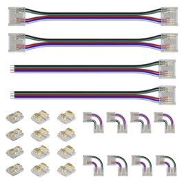 PAUTIX 12mm Connectors for RGBW COB LED Strip Light,5-Pin Solderless Terminal Connection Kit,Dual-End Extension Connector,L-Shaped/Corner Connector,Strip to Wire Connector,Gapless Connector
