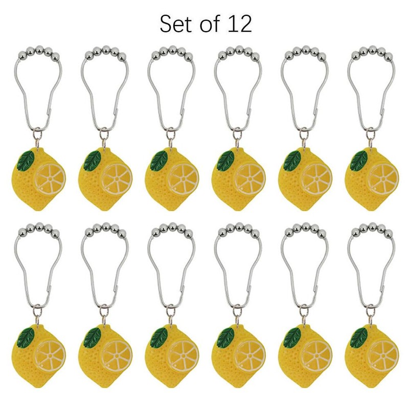12 Pcs Yellow Lemon Shower Curtain Hooks, Rust Proof Stainless