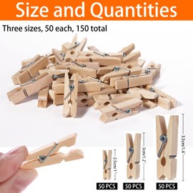 Svalor Pack of 150 Mini Wooden Pegs, 2.5/3/3.5 cm Wooden Pegs, Small, Mini Wooden Clothes Pegs, Decorative Pegs, Small Wooden Pegs for Photos, Pictures, Collages, Postcards, Gifts (Three Sizes)