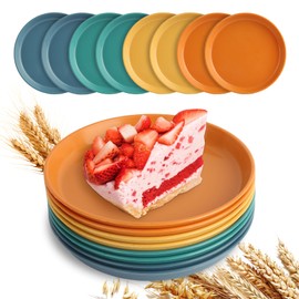 CalmBloom 8Pcs Wheat Straw Dessert Plates, Plastic Plates Reusable, Small Unbreakable Plate, Lightweight Kids Plates, Microwave Safe Plate for Daily Use, Camping, Picnics, Parties-5.9 Inch