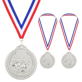 PATIKIL 2.6" Silver Bowling Medals, 3 Pack Bowling Award Medals with Ribbon Red White for Games Sports Competitions