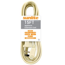 Sunlite 04165-SU EX15/AP Medium Duty 15-Foot Appliance Extension Cord, Three Prong, 14/3 Gauge, 15 Amp, Beige