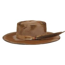 Vintage Fedora Firm Wool Felt Panama Hat Classic Rancher for Men Women Wide Brim Distressed/Burned Handmade (M104 Mix Brown, One Size)