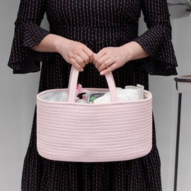 COMSE Organizador de pañales para bebé, cesta de pañales, organizador de coche para bebé,bolsa portátil con divisor, regalos de baby shower, artículos esenciales para recién nacidos, Rosa claro